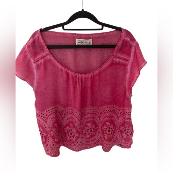 Abercrombie & Fitch M Pink Tie-Dye Eyelet Lace Scoop Neck Top - Picture 2 of 6